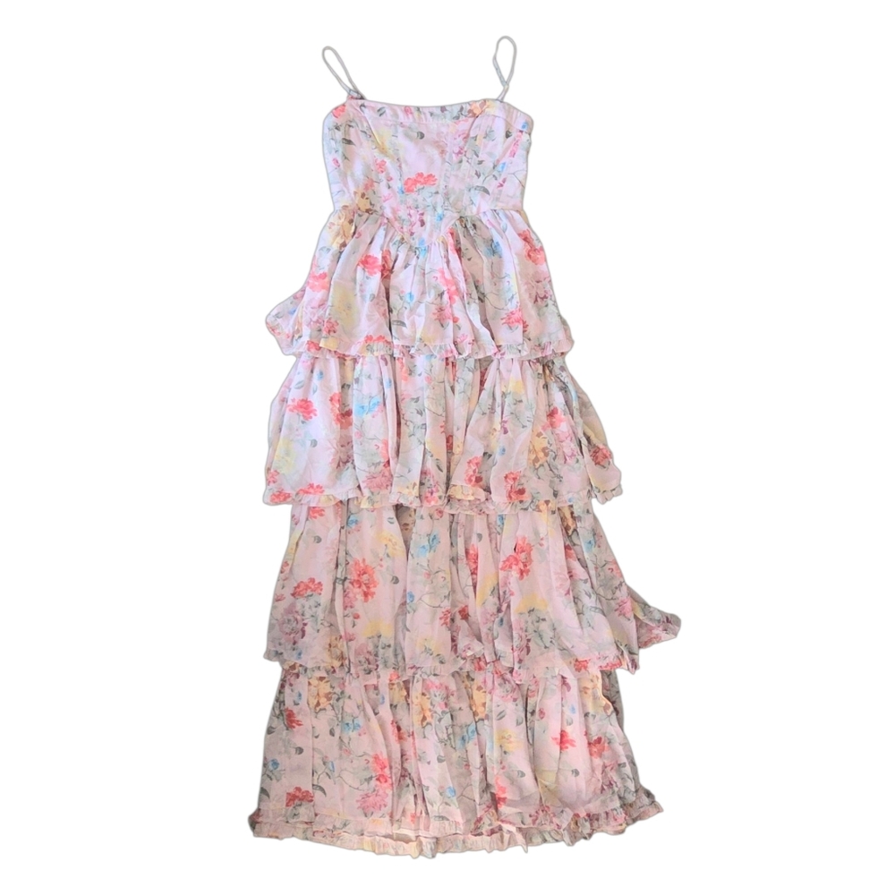 Anthropologie BHLDN Sleeveless Corset Floral Tiered Ruffled Maxi Dress - Picture 3 of 8